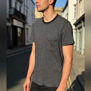 7 For All Mankind Striped Pocket Tee Size S Blue Black Cotton Linen Shirt